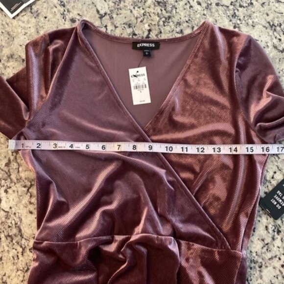 NWT Express pink purple ribbed velvet faux wrap dress Small S W10 - Picture 11 of 12